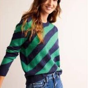 BODEN Green Blue Striped Sweater Top S Relaxed Fit Wool Alpaca Preppy Casual